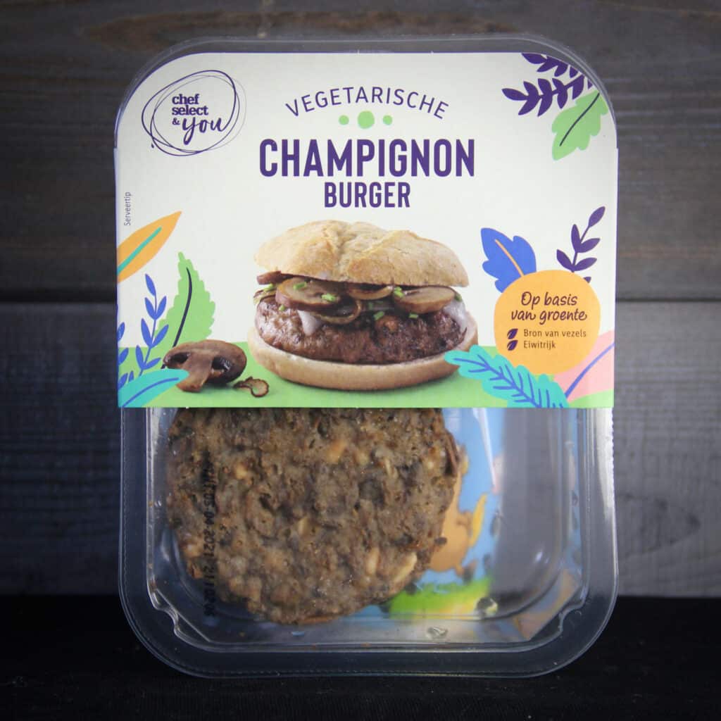 Vegetarische hamburger test mrt 2021 Lidl Chef select Vegetarische Champignon burger vierkant