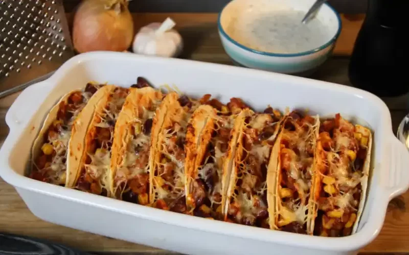 Tortillas met tofu, mais en kidneybonen